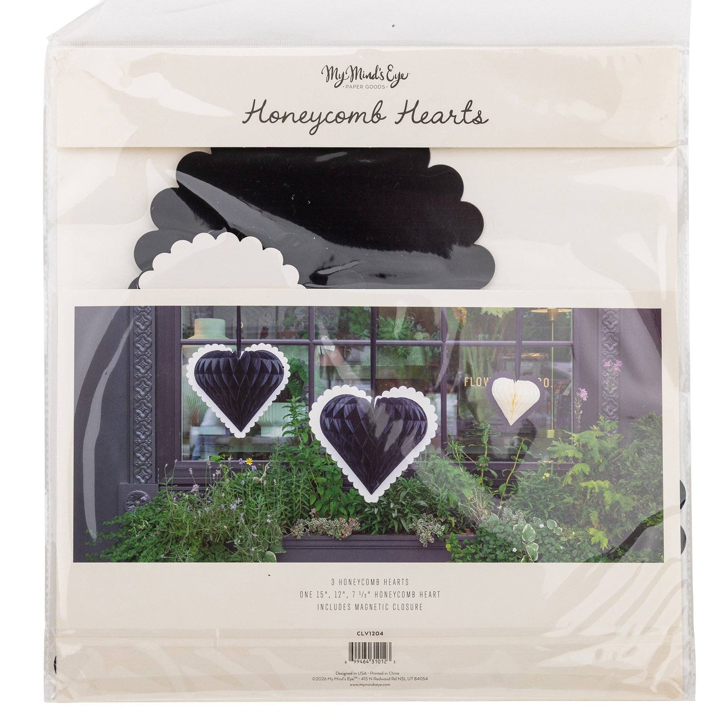 Black & White Assorted Honeycomb Hanging Hearts - 3pk