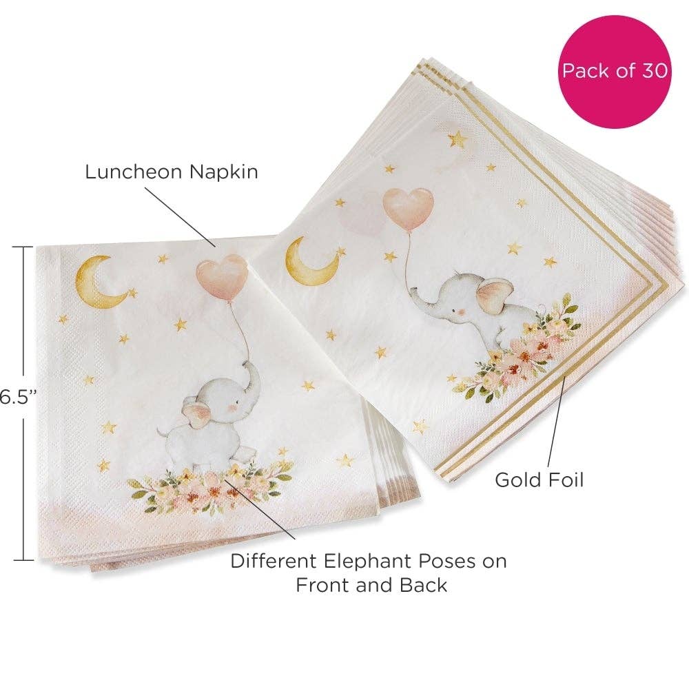 Pink Elephant Baby Shower Paper Lunch Napkins - 30pk