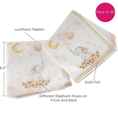 Pink Elephant Baby Shower Paper Lunch Napkins - 30pk
