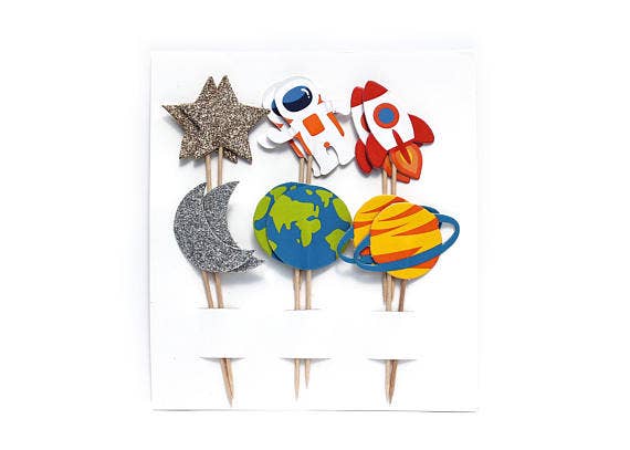 Trip To The Moon Assorted Cupcake Toppers - 12pk