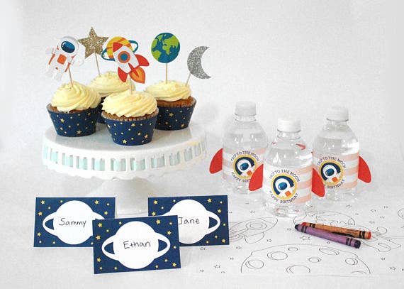 Trip To The Moon Assorted Cupcake Toppers - 12pk
