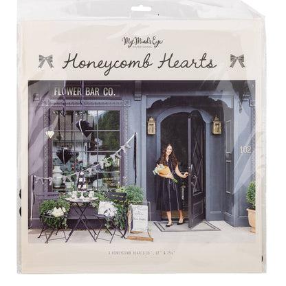 Black & White Assorted Honeycomb Hanging Hearts - 3pk