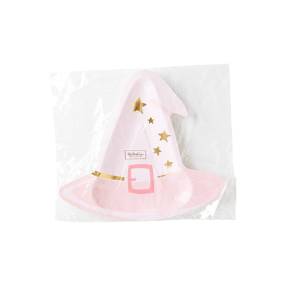 Pink Witch Hat Shaped Paper Plates - 8pk