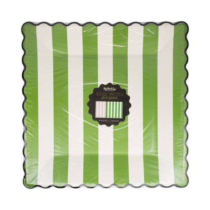 Green & Pink Stripe Assorted 11" Plate Set - 8pk