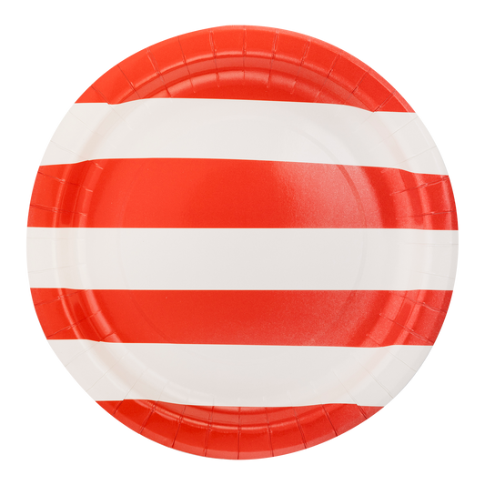 Red Striped 10" Round Paper Plates - 8pk
