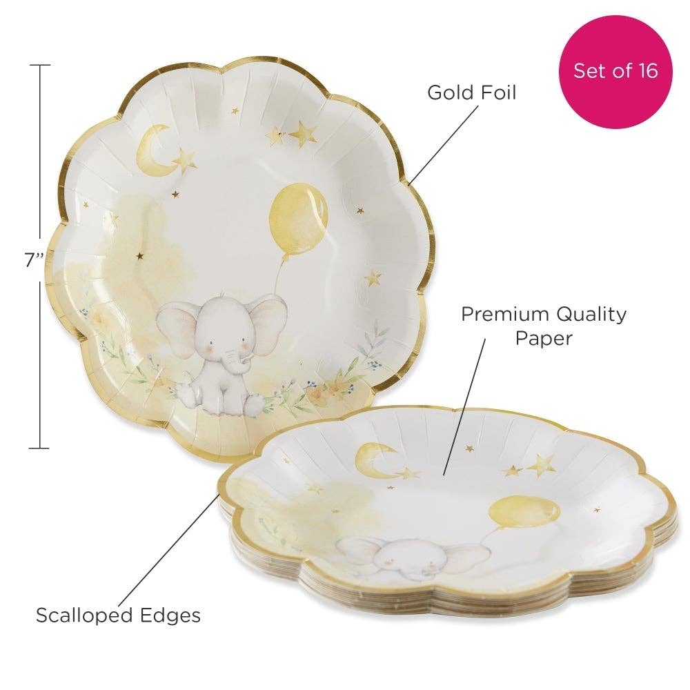 Elephant Neutral Baby Shower 9" Paper Plates - 16pk