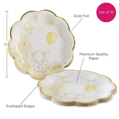Elephant Neutral Baby Shower 9" Paper Plates - 16pk