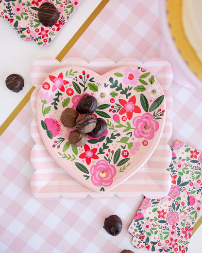 Floral Heart Shaped Paper Plates - 8pk