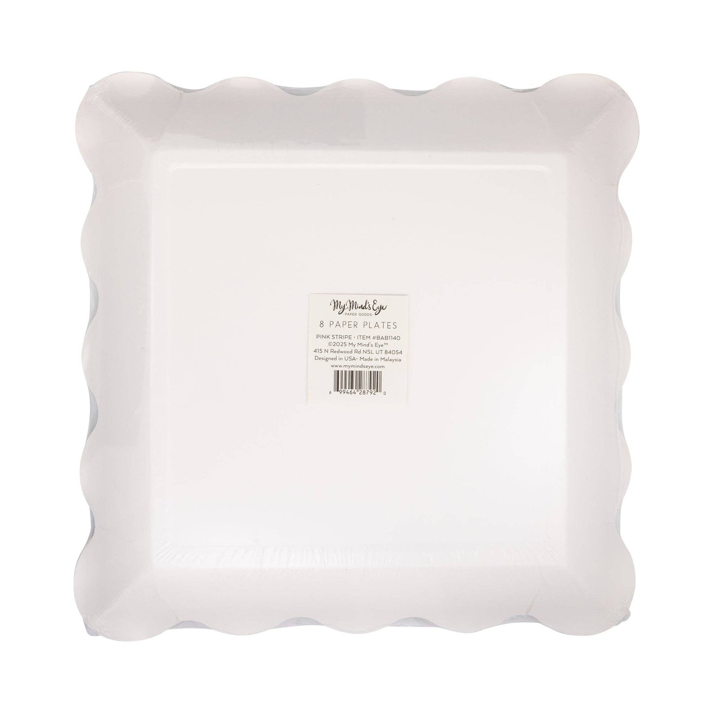 Baby Pink Striped 10" Scalloped Edge Paper Plates - 8pk