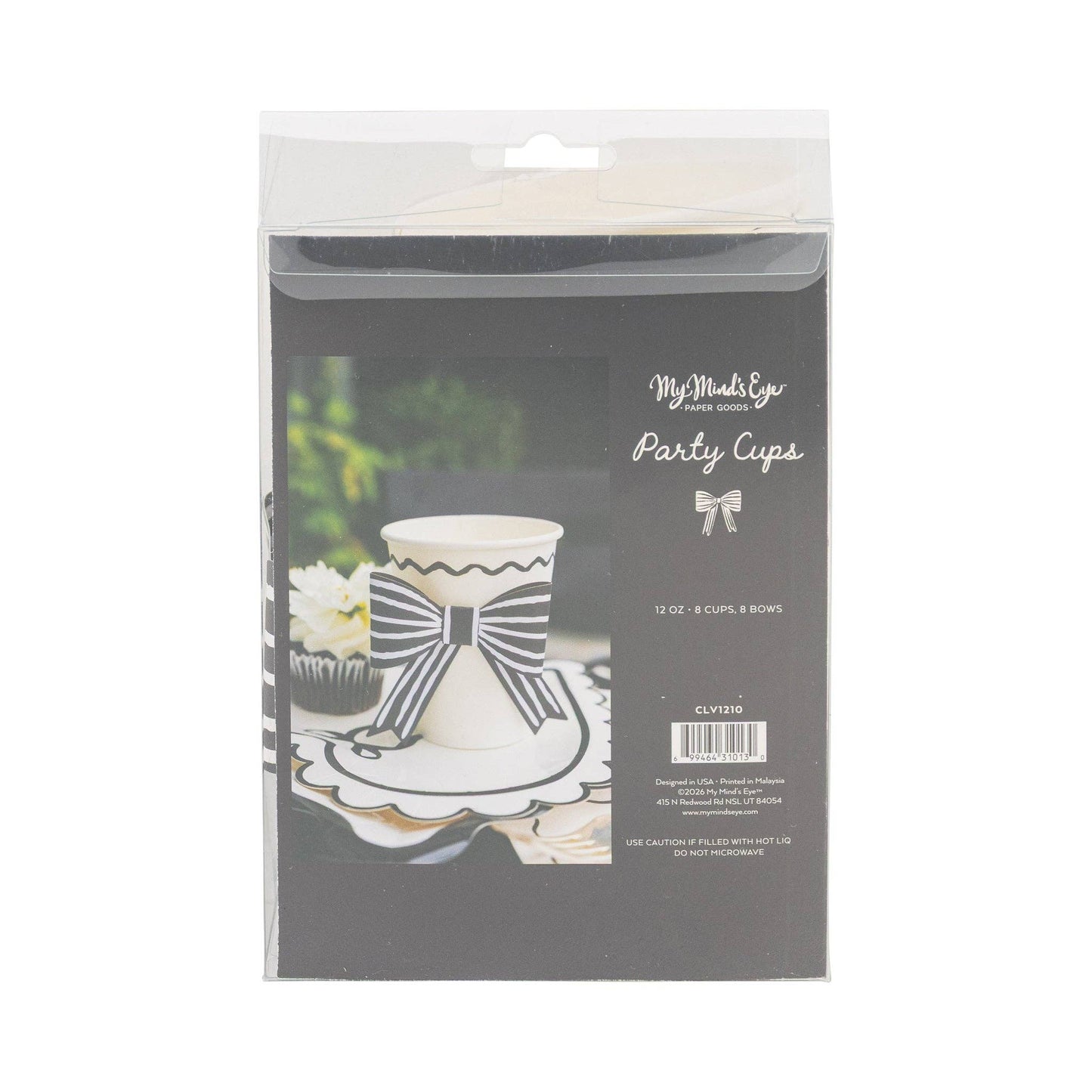 Black and Cream Bow Party Cups - 8pk