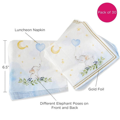 Blue Elephant Baby Shower Paper Lunch Napkins - 30pk