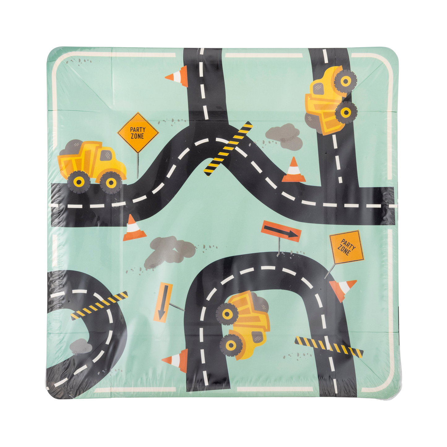 Construction Road Square 9" Paper Plates - 8pk