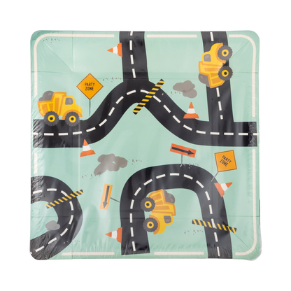 Construction Road Square 9" Paper Plates - 8pk