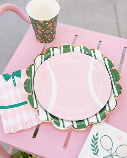 Green & White Striped 10” Paper Plates - 8pk