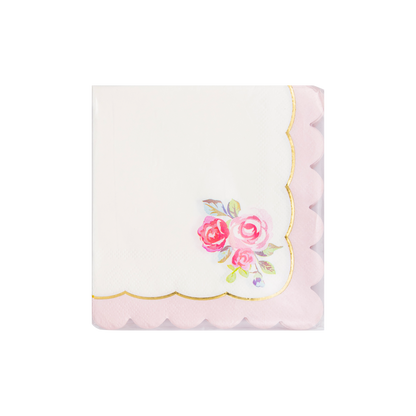 Tea Party Rose Scalloped Paper Cocktail Napkins - 24pk