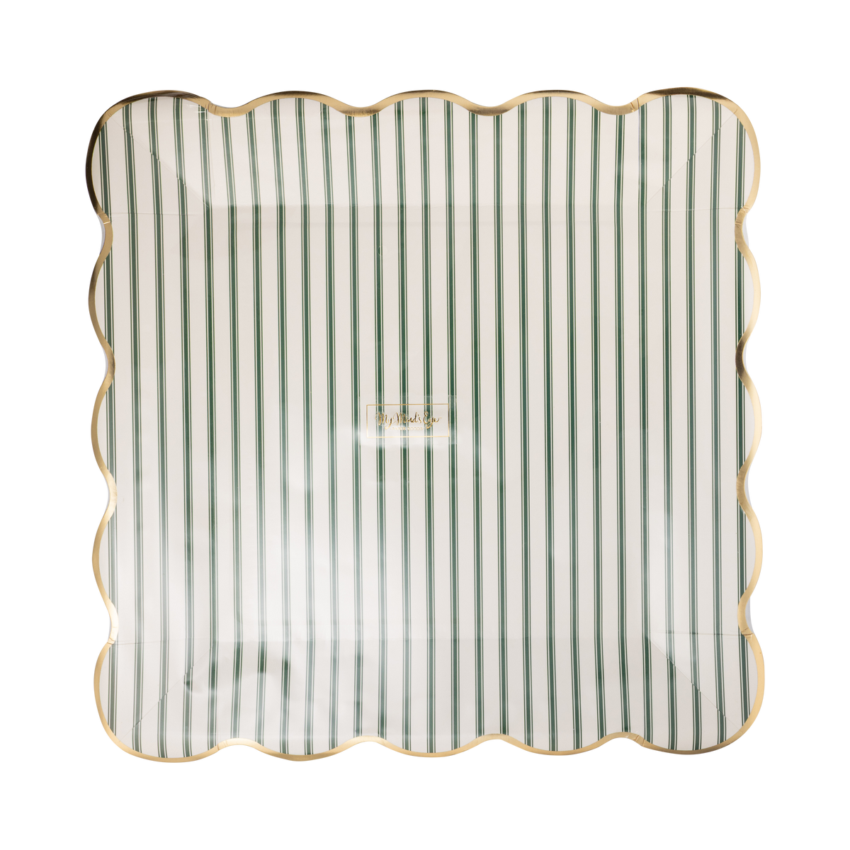 Green Ticking Stripe 10" Paper Dinner Plates - 8pk