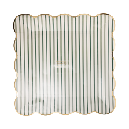 Green Ticking Stripe 10" Paper Dinner Plates - 8pk