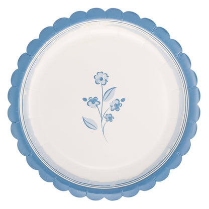 Round Blue Flower 8" Scalloped Paper Plates - 8pk