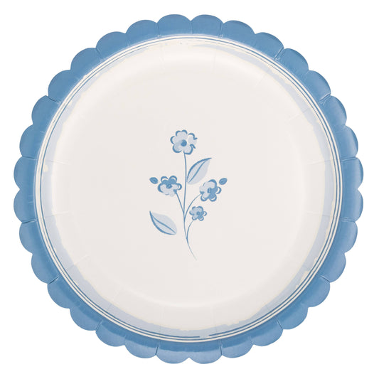 Round Blue Flower 8" Scalloped Paper Plates - 8pk
