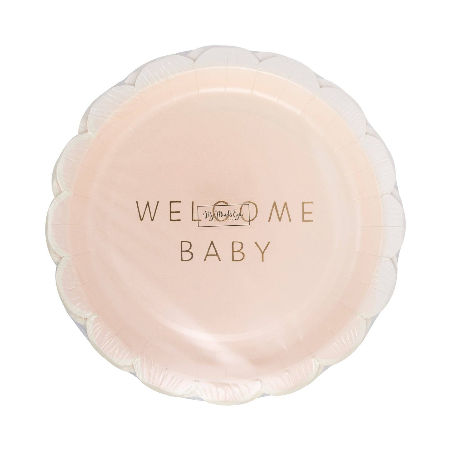 Welcome Baby Girl Pink Scalloped Paper Plates- 8pk