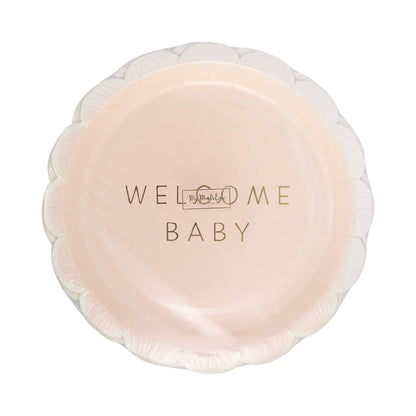 Welcome Baby Girl Pink Scalloped Paper Plates- 8pk