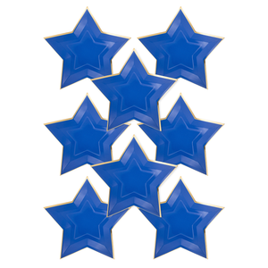 Blue Star Shaped Gold Foiled Paper Plates - 8pk
