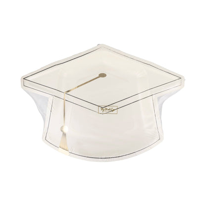White Graduation Cap Shaped Plates - 8pk