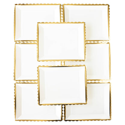 White & Gold Large Ruffle Edge Paper Plates  - 8pk