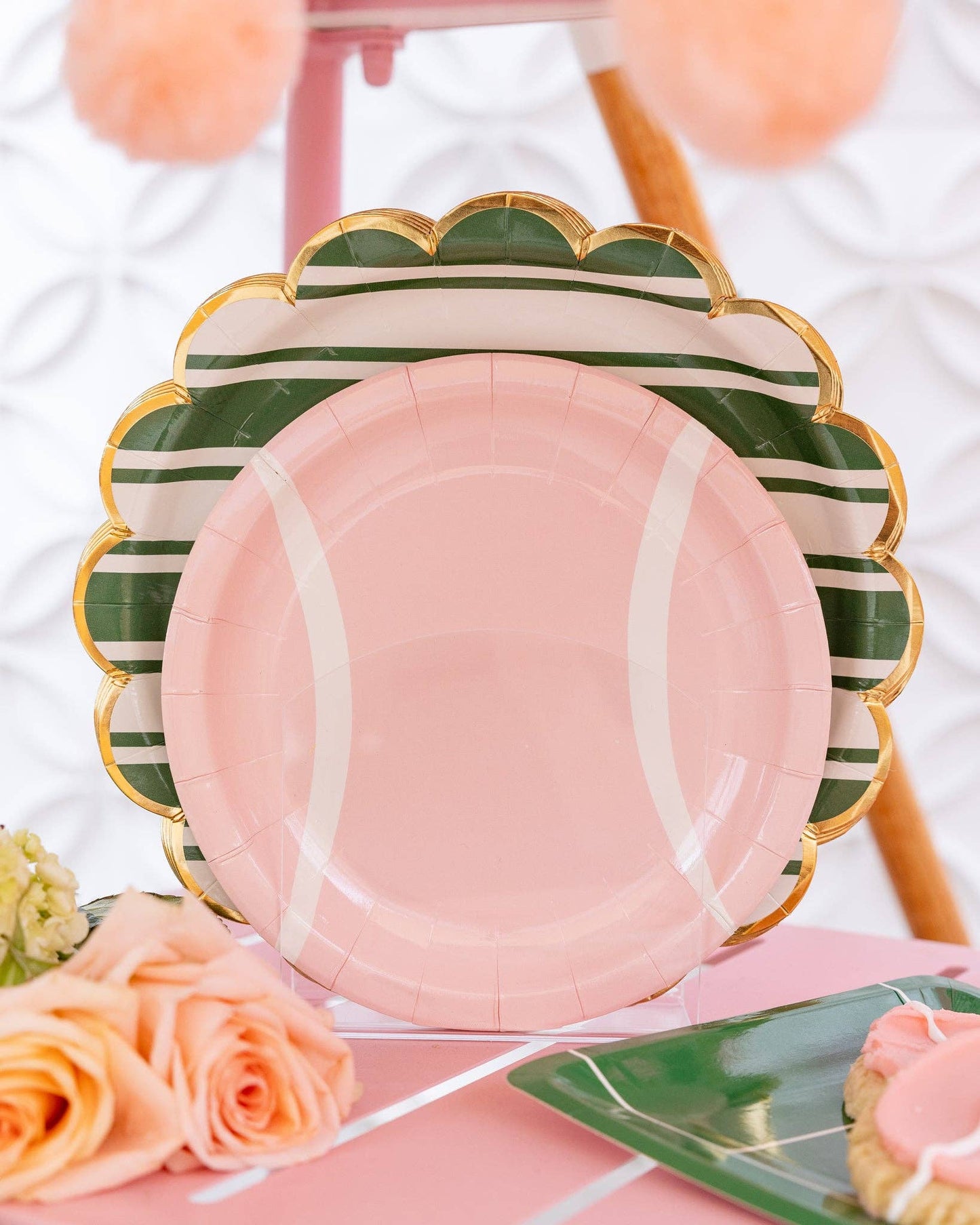 Green & White Striped 10” Paper Plates - 8pk