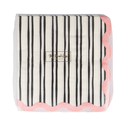 White & Black Striped Cocktail Napkins - 24pk