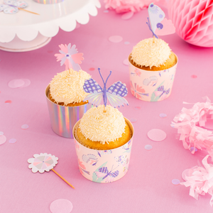 Flutter Butterfly Cupcake Toppers + Baking Cups Decorating Set