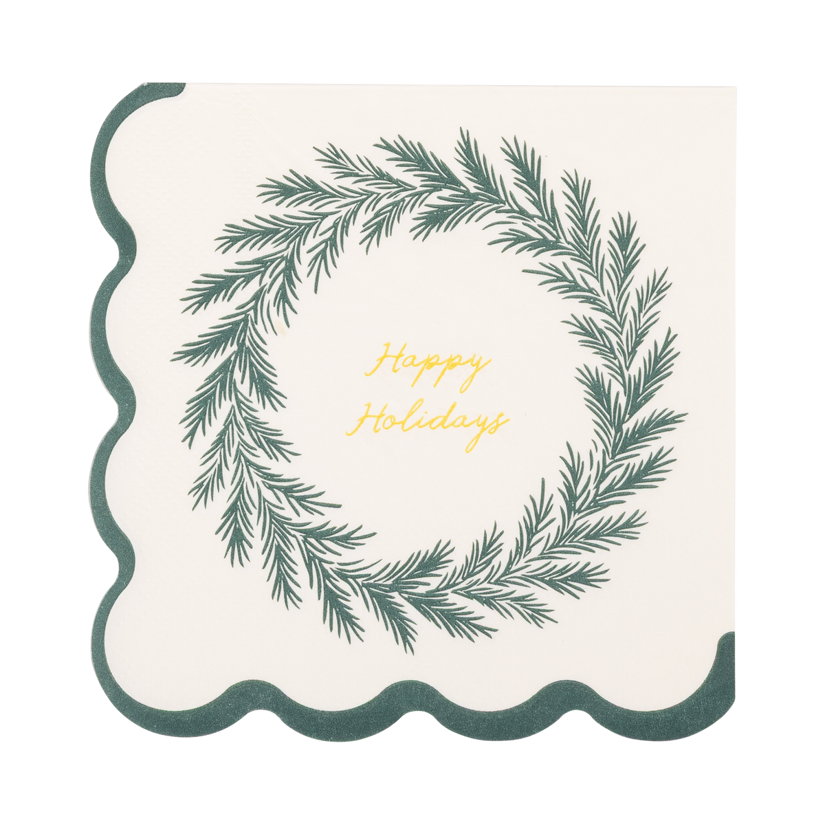 Happy Holidays Gold Foil Wreath Paper Cocktail Napkins - 18pk