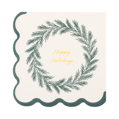 Happy Holidays Gold Foil Wreath Paper Cocktail Napkins - 18pk