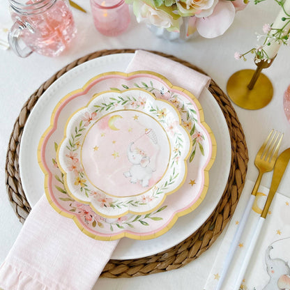 Pink Elephant Baby Shower Premium Small Paper Plates - 16pk