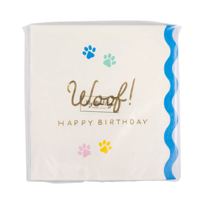 Woof Paw Print Happy Birthday Cocktail Napkins - 18pk