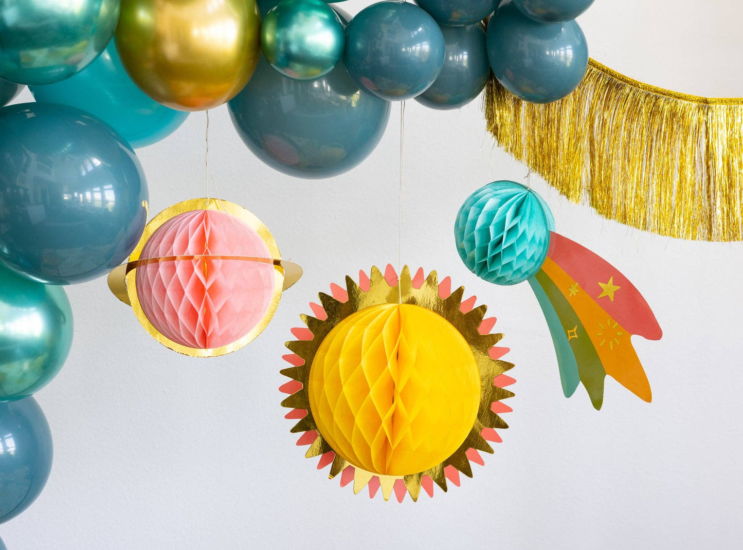 Space Party Hanging Honeycomb Planets - 3pk