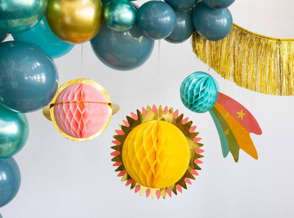 Space Party Hanging Honeycomb Planets - 3pk
