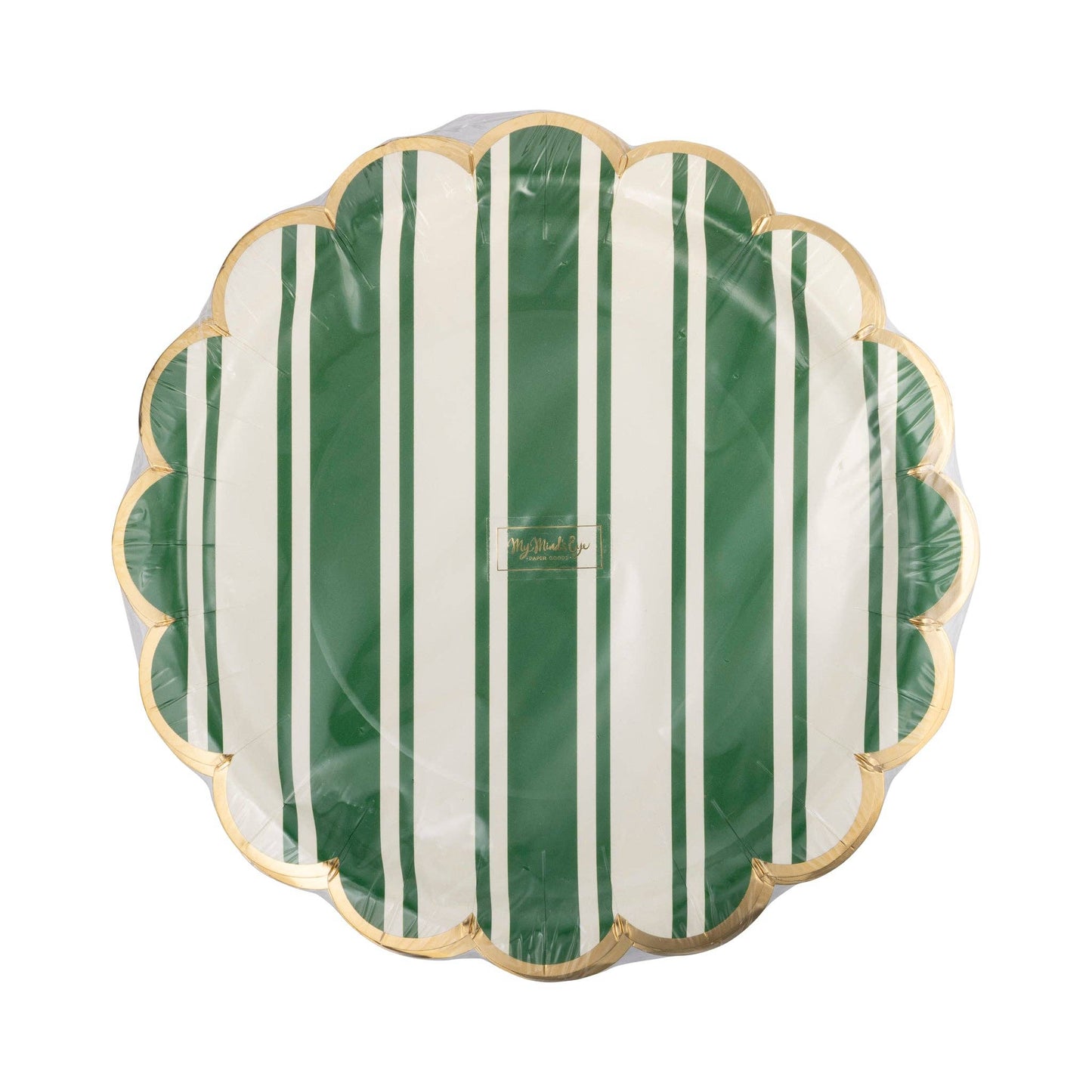 Green & White Striped 10” Paper Plates - 8pk
