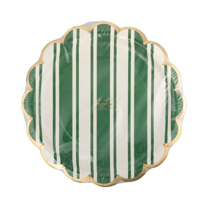 Green & White Striped 10” Paper Plates - 8pk