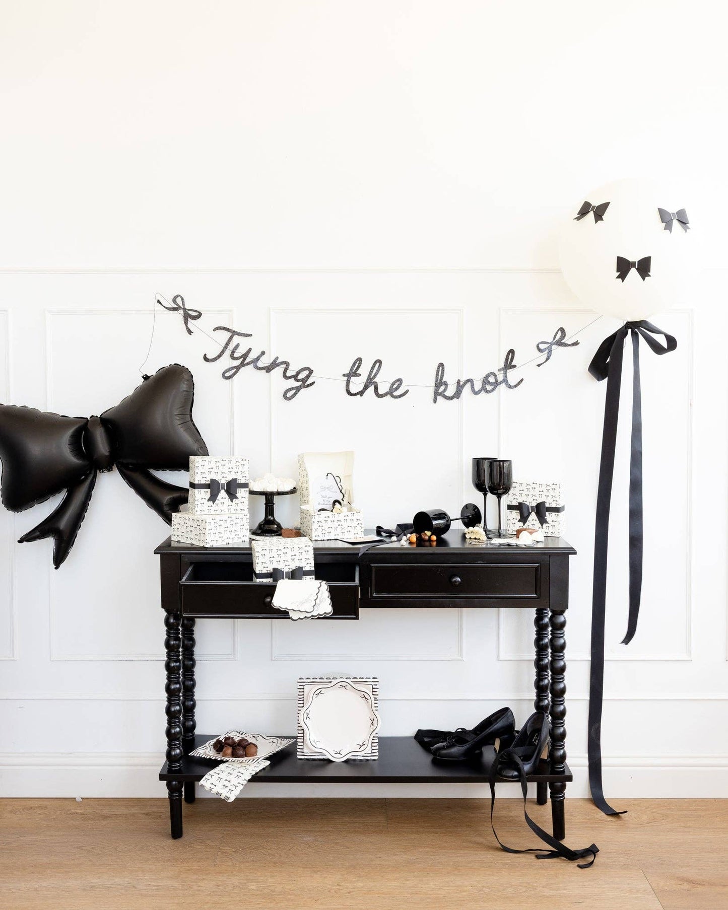 Tying the Knot Black Glitter Banner