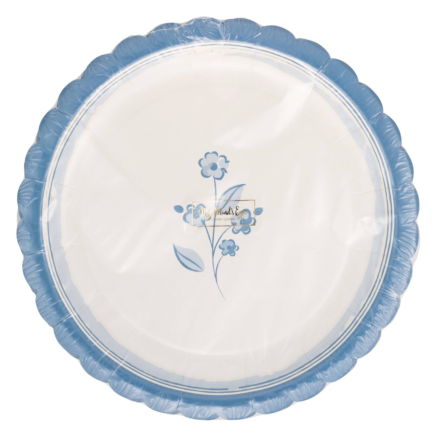 Round Blue Flower 8" Scalloped Paper Plates - 8pk