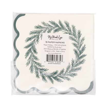 Happy Holidays Gold Foil Wreath Paper Cocktail Napkins - 18pk