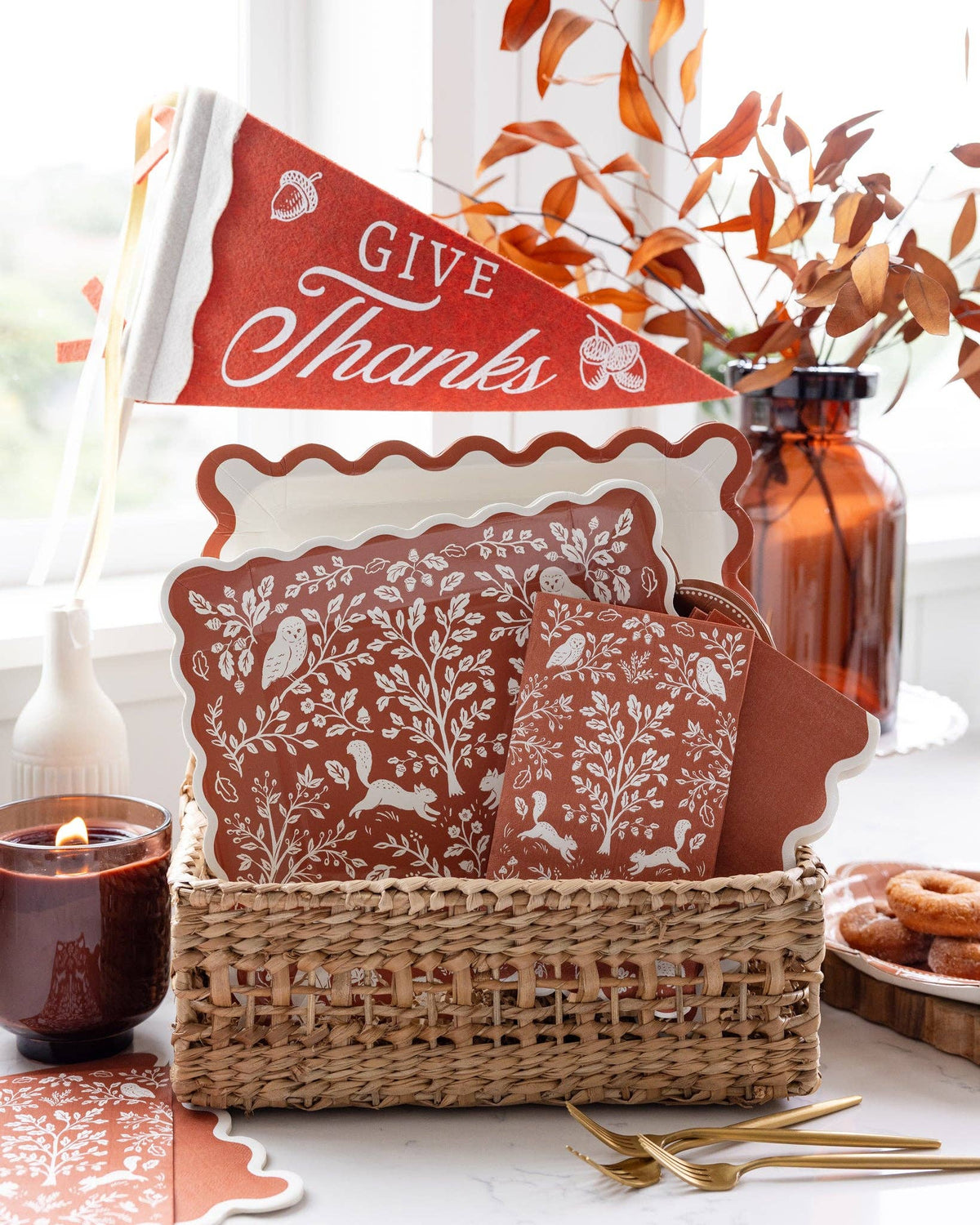Rust Ric Rac Large 10" Square Paper Plates - 8pk