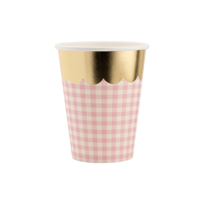 Gingham Assorted Pastel Cups with Gold Foil - 8pk