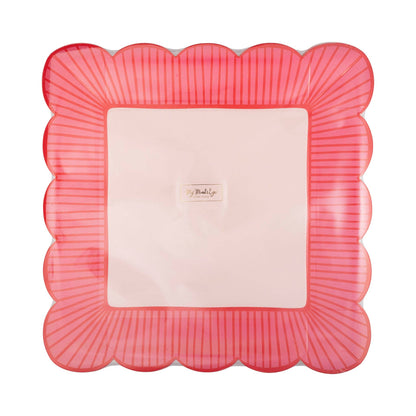 Pink Striped Edge Scalloped Square Paper Plates - 8pk