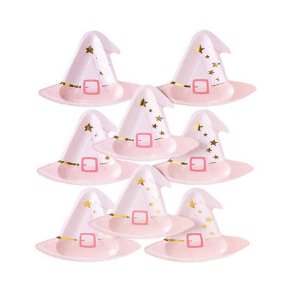 Pink Witch Hat Shaped Paper Plates - 8pk