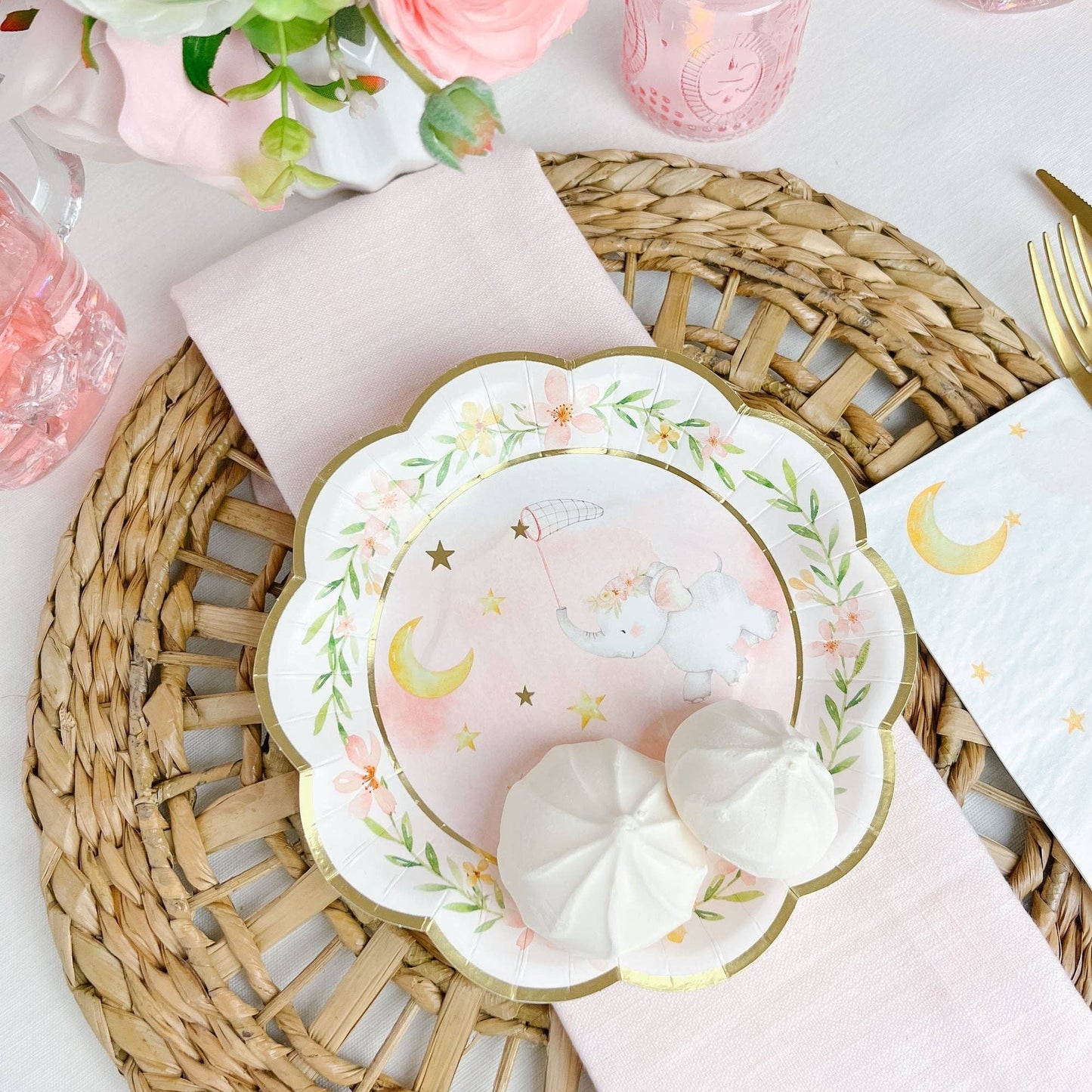 Pink Elephant Baby Shower Premium Small Paper Plates - 16pk