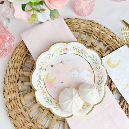 Pink Elephant Baby Shower Premium Small Paper Plates - 16pk