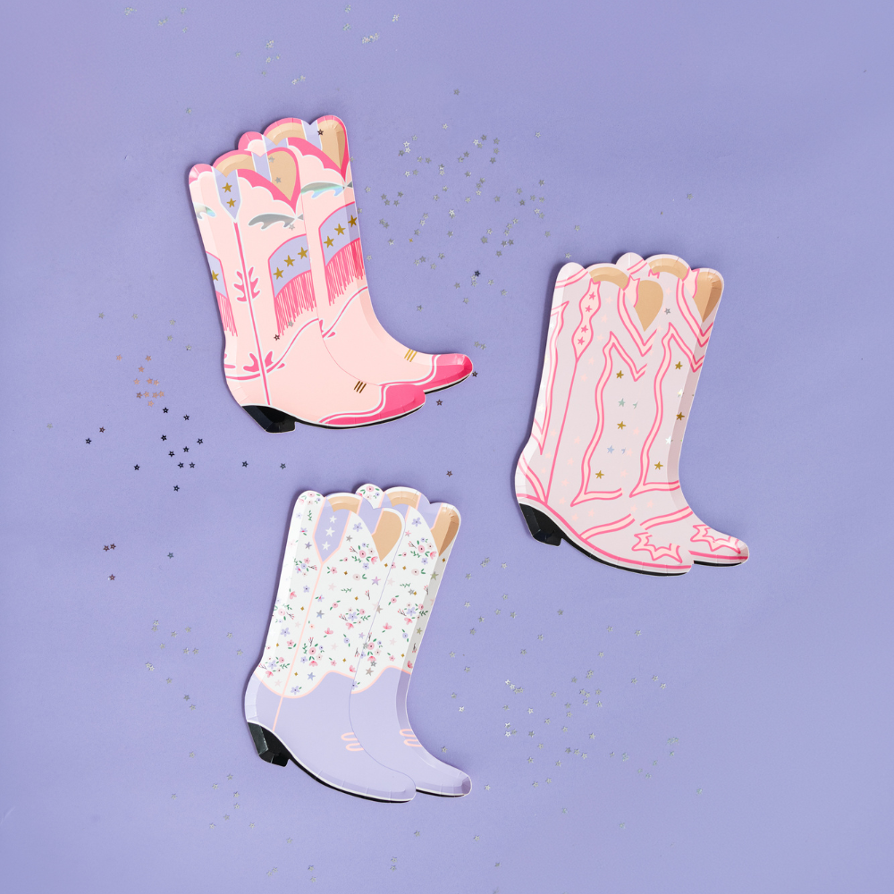 Cowgirl Boot Shaped Assorted Large Plates - 8pk