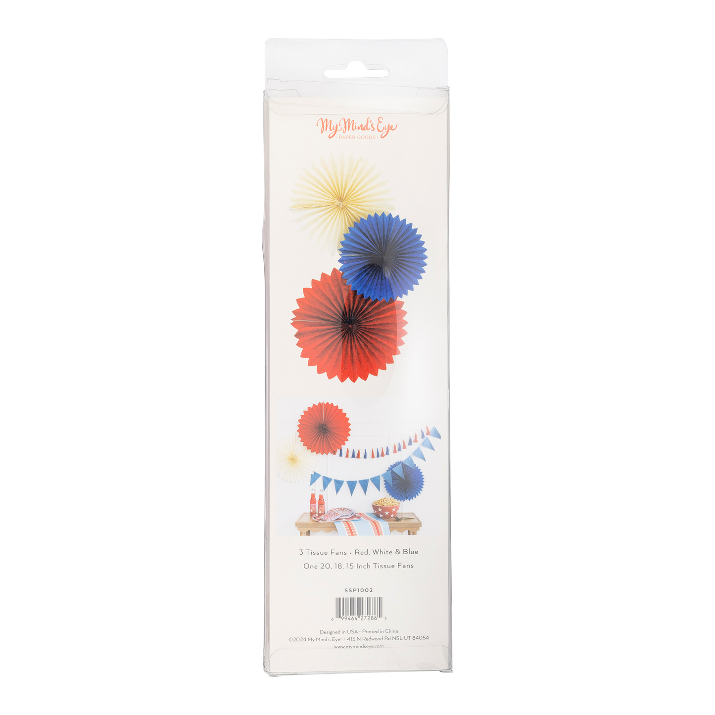Red White and Blue Tissue Patriotic Party Fans - 3pk